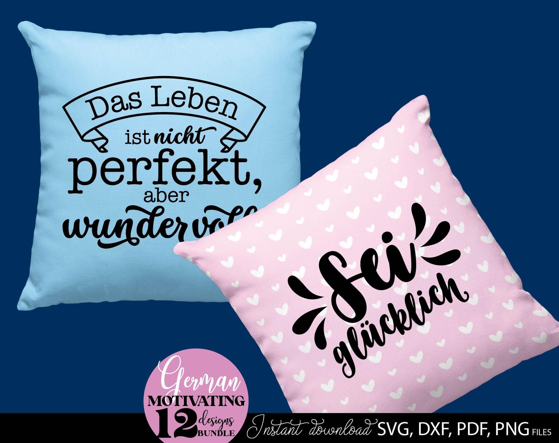 German Motivational Quotes Plotter File SVG, PNG DXF JPG and PDF files included. Compatible with Cricut, Silhouette, Glowforge or other machines. Use for sublimation or laser cut projects as well. Buy now and enjoy! Discount prices available.