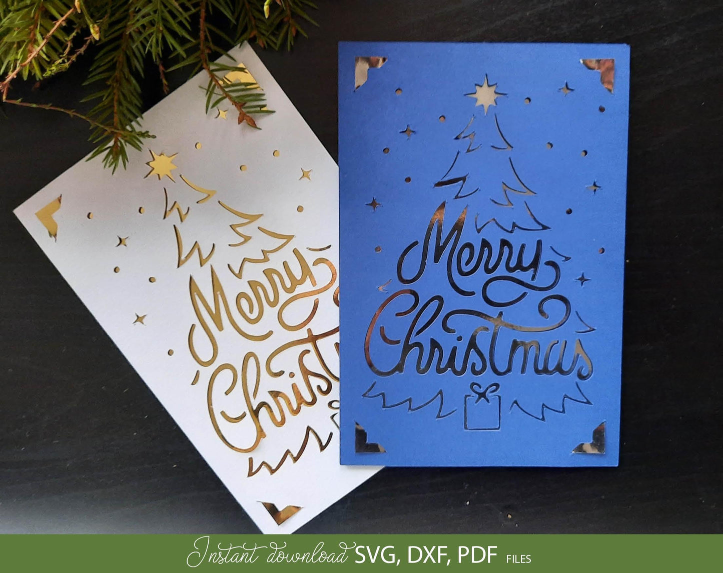 Layered Christmas tree card svg dxf png.Cricut tested Christmas card template. Cut from paper with Cricut, Silhouette or other cutting machine. Buy now and enjoy!