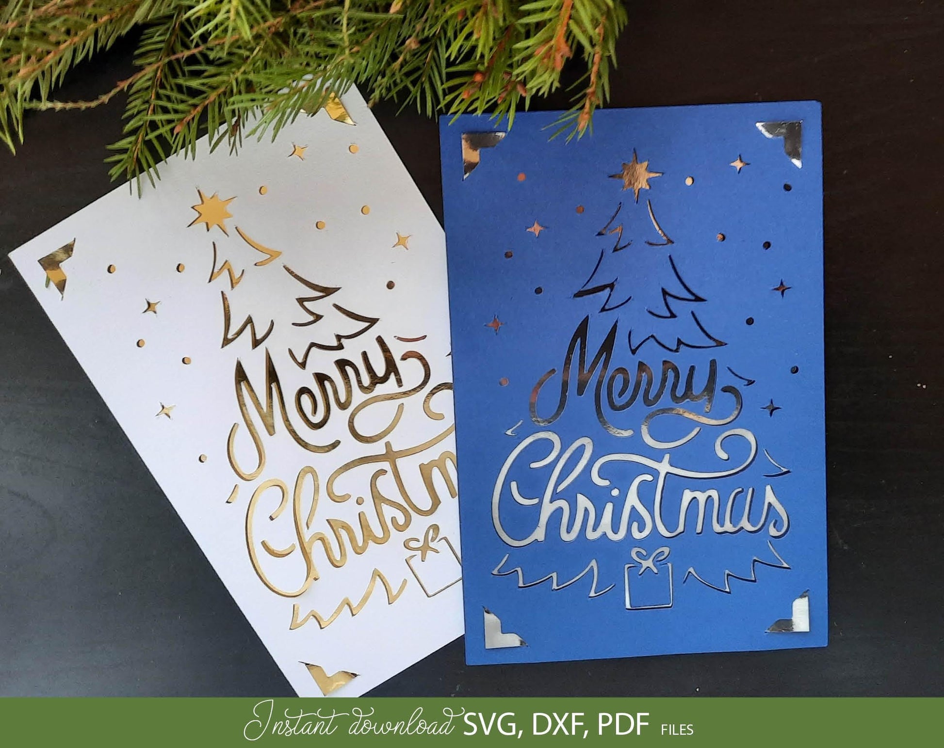 Layered Christmas tree card svg dxf png.Cricut tested Christmas card template. Cut from paper with Cricut, Silhouette or other cutting machine. Buy now and enjoy!