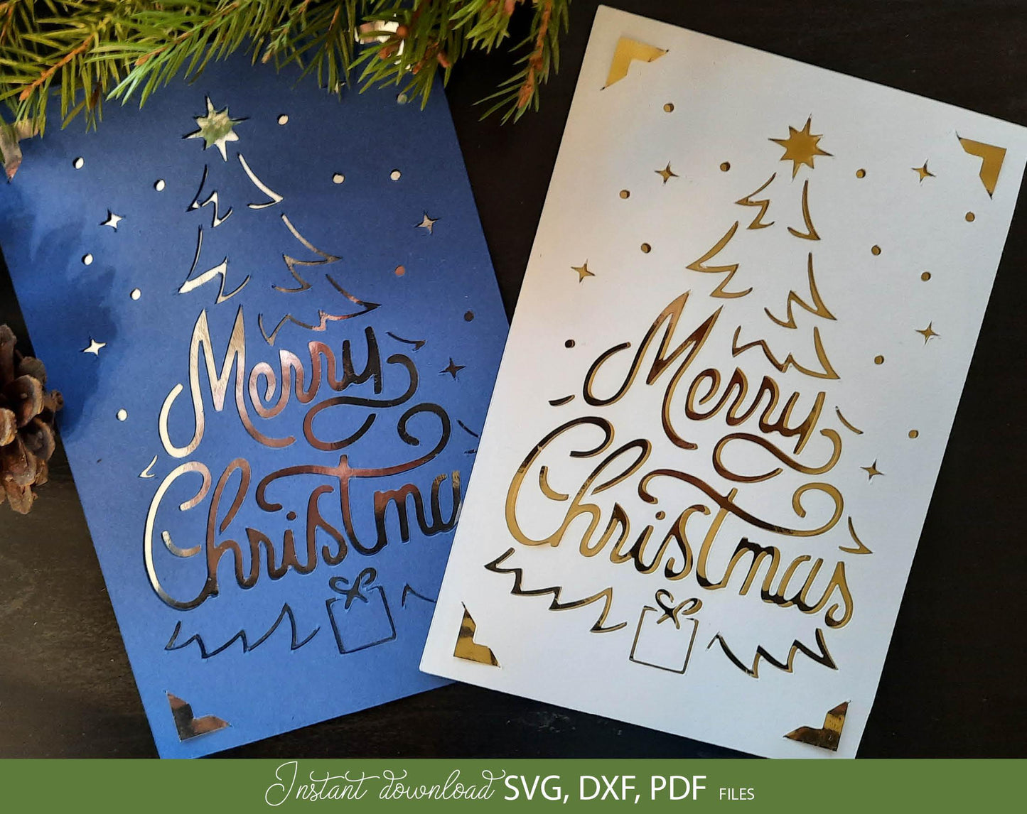 Layered Christmas tree card svg dxf png.Cricut tested Christmas card template. Cut from paper with Cricut, Silhouette or other cutting machine. Buy now and enjoy!