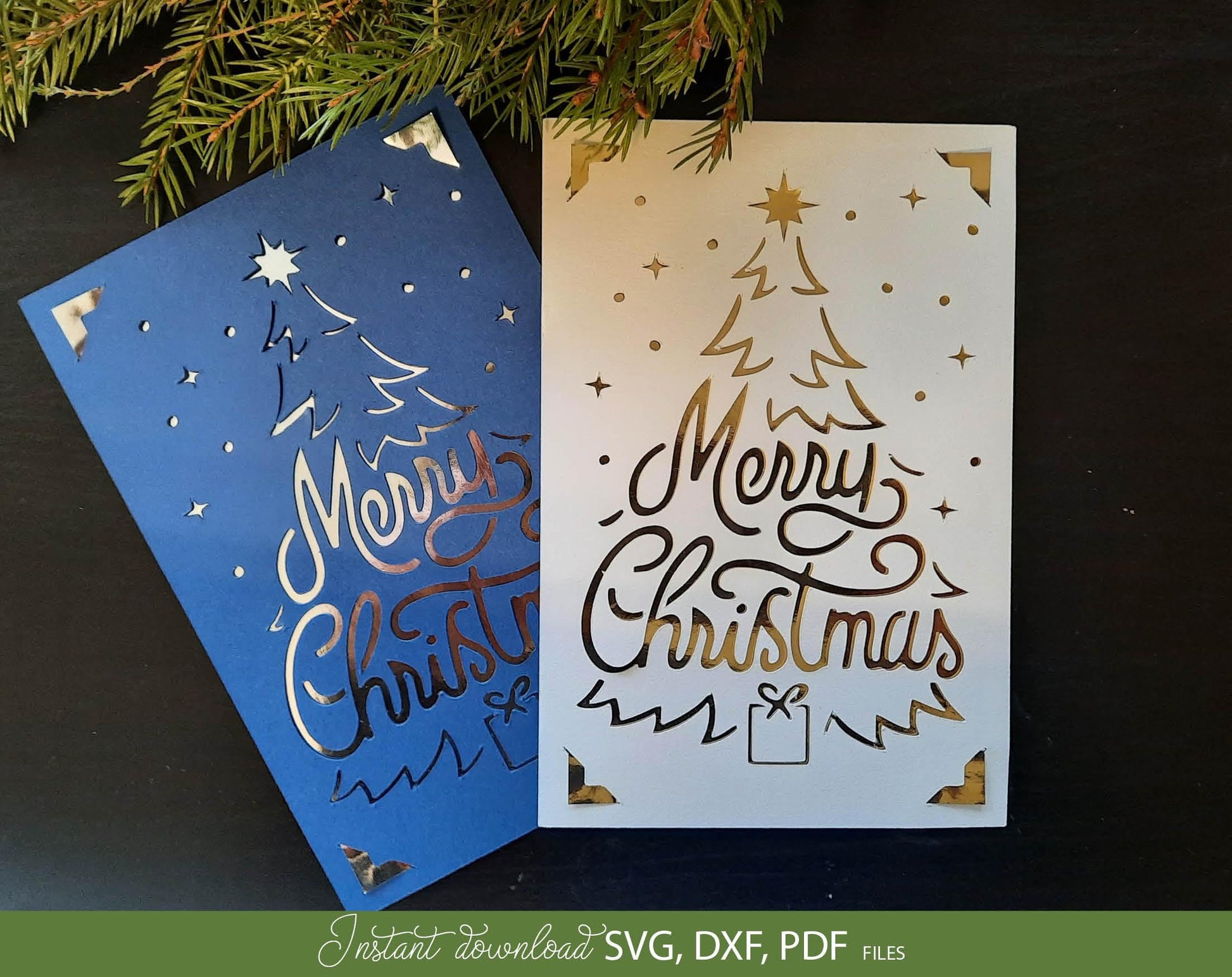 Layered Christmas tree card svg dxf png.Cricut tested Christmas card template. Cut from paper with Cricut, Silhouette or other cutting machine. Buy now and enjoy!