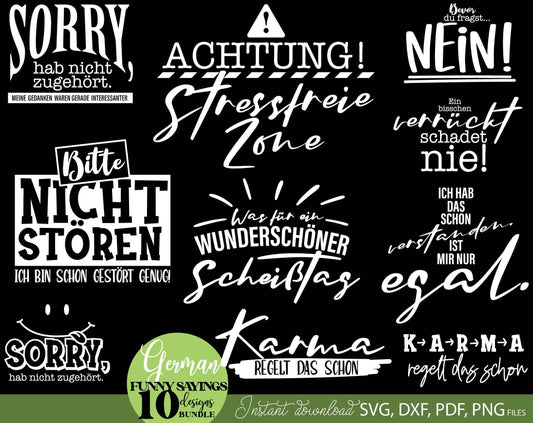 LUSTIGE TASSENSPRÜCHE, tasche zitate, Sprüche für Beutel Plotterdatei. SVG DXF PDF PNG files included. Compatible with Cricut, Silhouette, sublimation, UV DTF or other machines. Buy now for a good price and enjoy!