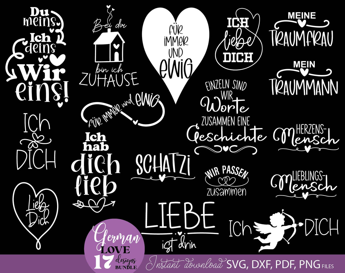 Plotterdatei Liebe Zitate Deutsch Svg Png, Liebling Herz Svg, Liebe svg, ich Liebe dich Clipart, Liebe Bundle Cricut Silhouette Bundle. Use for cutting from vinyl, sublimation, UV DTF prints or other projects. Buy now for a good price and enjoy!