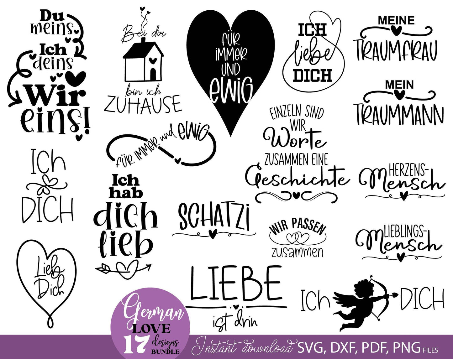 Plotterdatei Liebe Zitate Deutsch Svg Png, Liebling Herz Svg, Liebe svg, ich Liebe dich Clipart, Liebe Bundle Cricut Silhouette Bundle. Use for cutting from vinyl, sublimation, UV DTF prints or other projects. Buy now for a good price and enjoy!