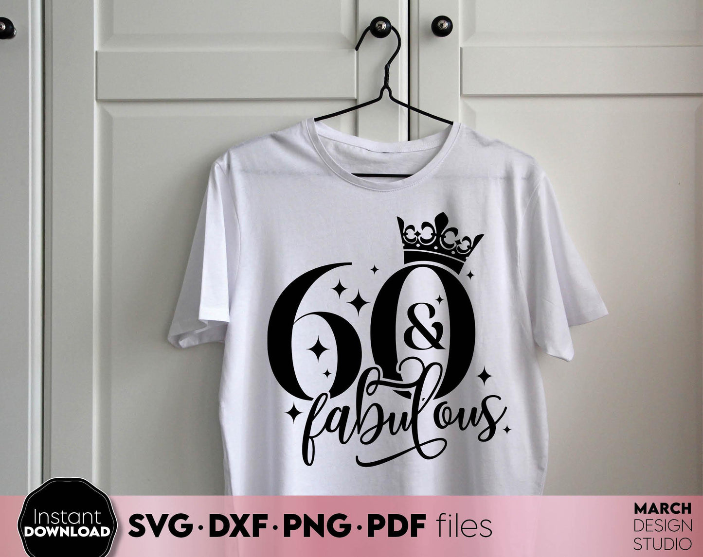 60 and fabulous shirt design for Your Birthday party. SVG PNG EPS DXF files included. Compatible with Cricut, Silhouette or other equipment. Use for cutting from vinyl, use for sublimation or laser cut projects. Buy now for a good price and enjoy!