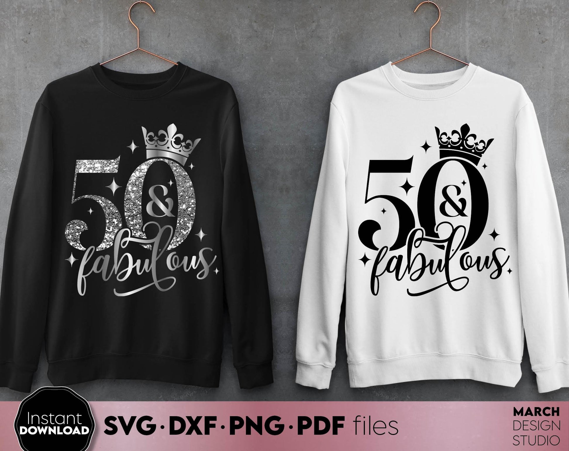 50 and fabulous rose, black and white Birthday shirt design for Your 50th Birthday anniversary. SVG PNG EPS DXF files included. Compatible with Cricut, Silhouette or other equipment. Cut from vinyl, use for sublimation or laser cut or grave projects!