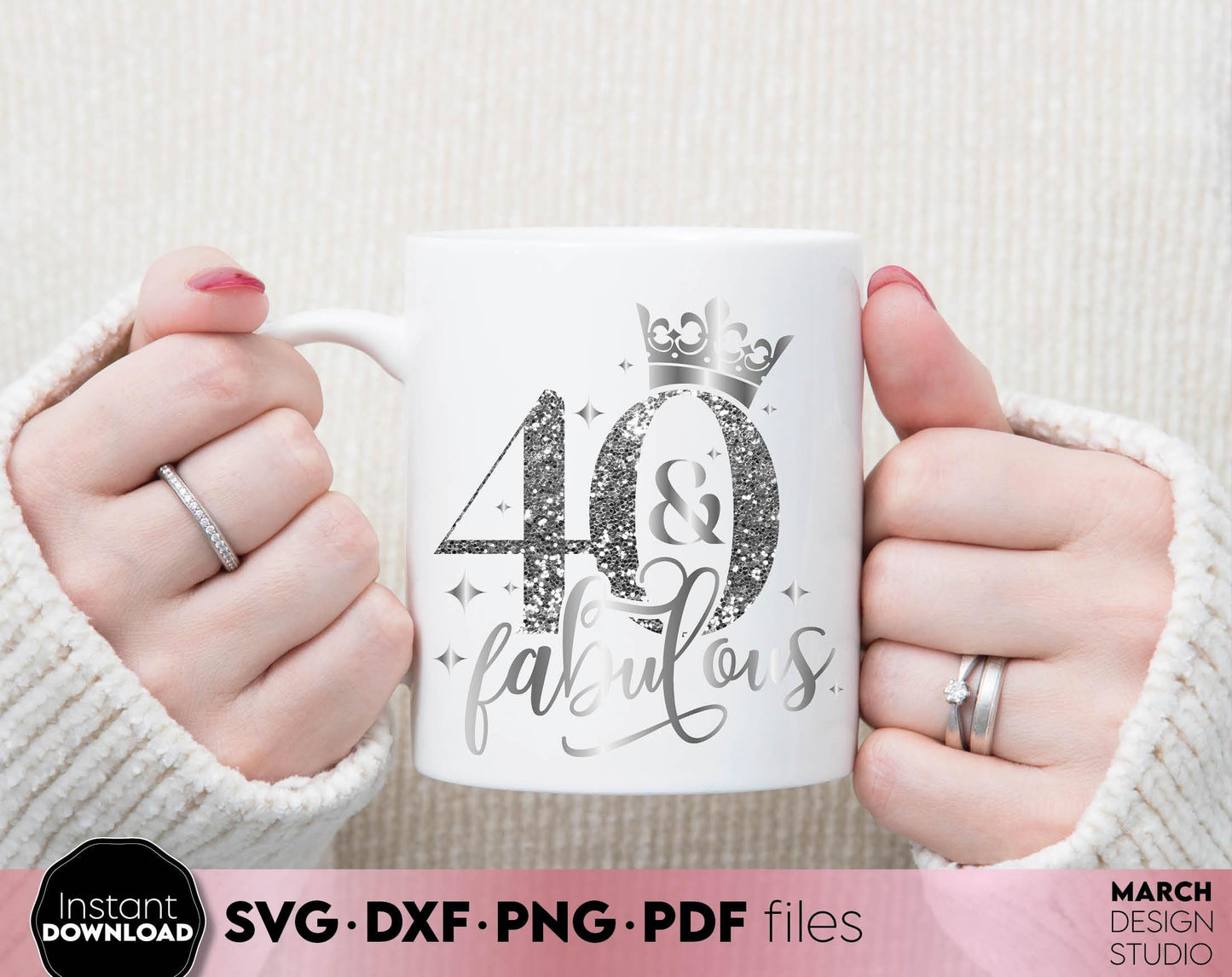 40 and fabulous design for 40th Birthday shirt design. SVG, PNG, EPS, DXF files included. Use for cutting from vinyl, sublimation or laser cut projects. Compatible with Cricut, Silhouette or other machines. Buy now for a good price and enjoy!