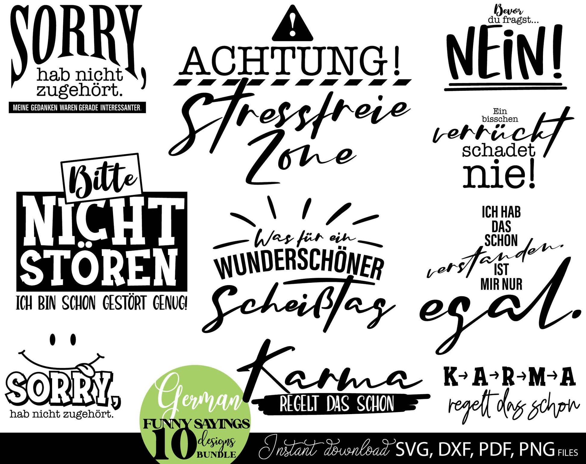 LUSTIGE TASSENSPRÜCHE, tasche zitate, Sprüche für Beutel Plotterdatei. SVG DXF PDF PNG files included. Compatible with Cricut, Silhouette, sublimation, UV DTF or other machines. Buy now for a good price and enjoy!