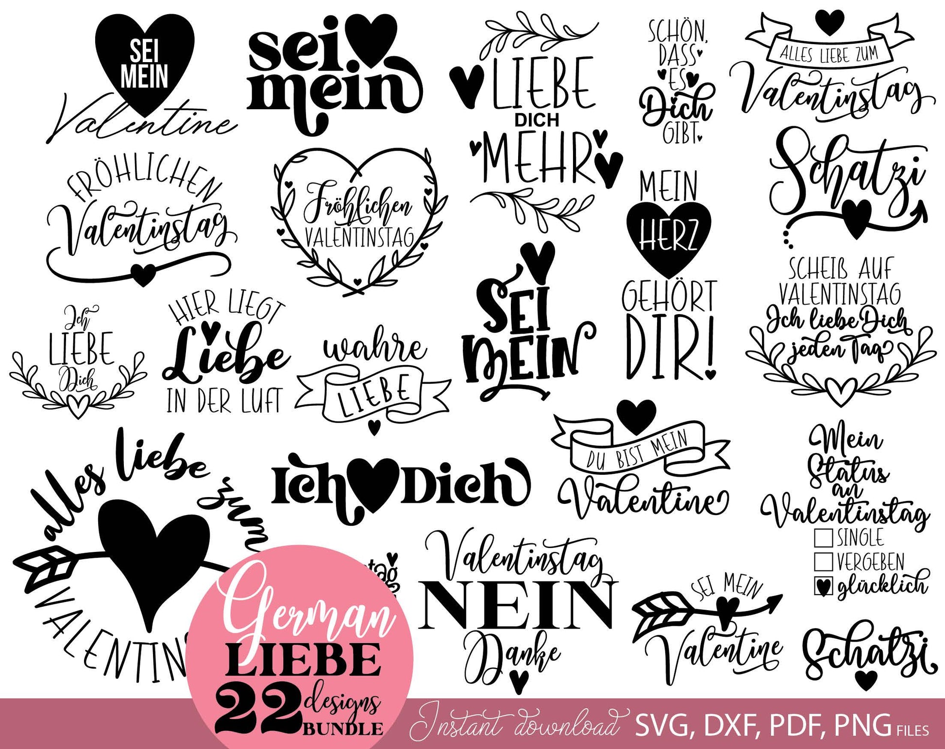 German Liebe Quotes Plotter File SVG PNG DXF EPS included. Use for cutting from vinyl, sublimation or laser cut projects. Compatible with Cricut, Silhouette or Glowforge equipment. Buy now and enjoy!