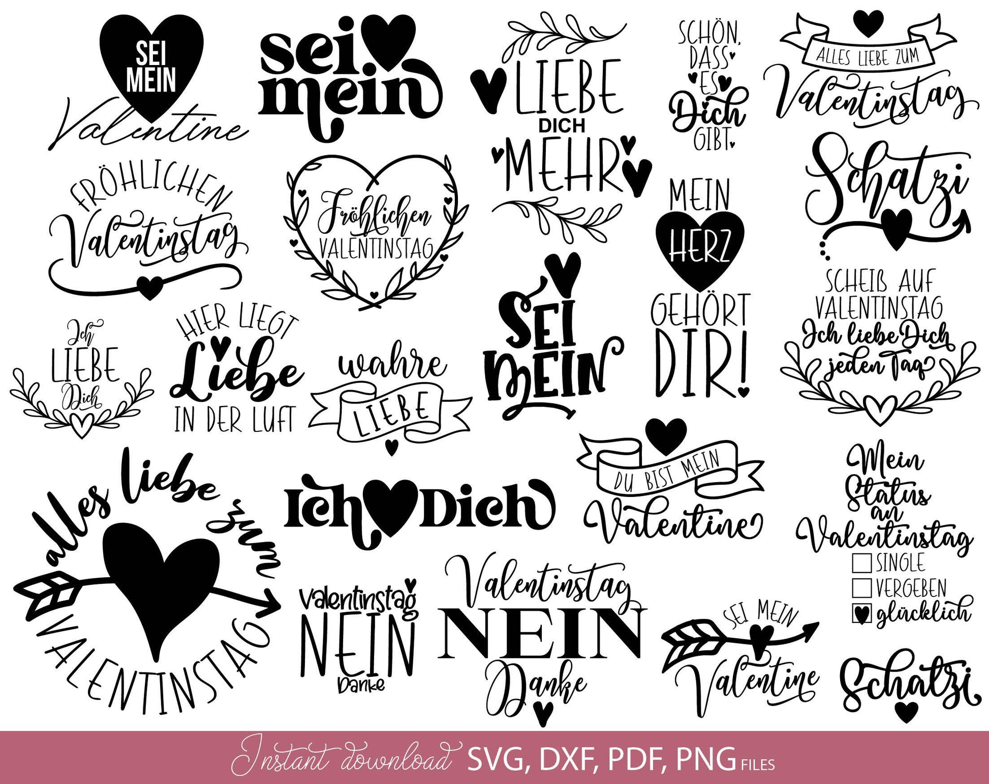 German Liebe Quotes Plotter File SVG PNG DXF EPS included. Use for cutting from vinyl, sublimation or laser cut projects. Compatible with Cricut, Silhouette or Glowforge equipment. Buy now and enjoy!