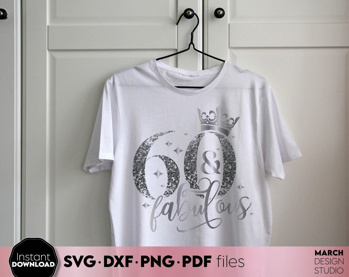 60 and fabulous shirt design for Your Birthday party. SVG PNG EPS DXF files included. Compatible with Cricut, Silhouette or other equipment. Use for cutting from vinyl, use for sublimation or laser cut projects. Buy now for a good price and enjoy!