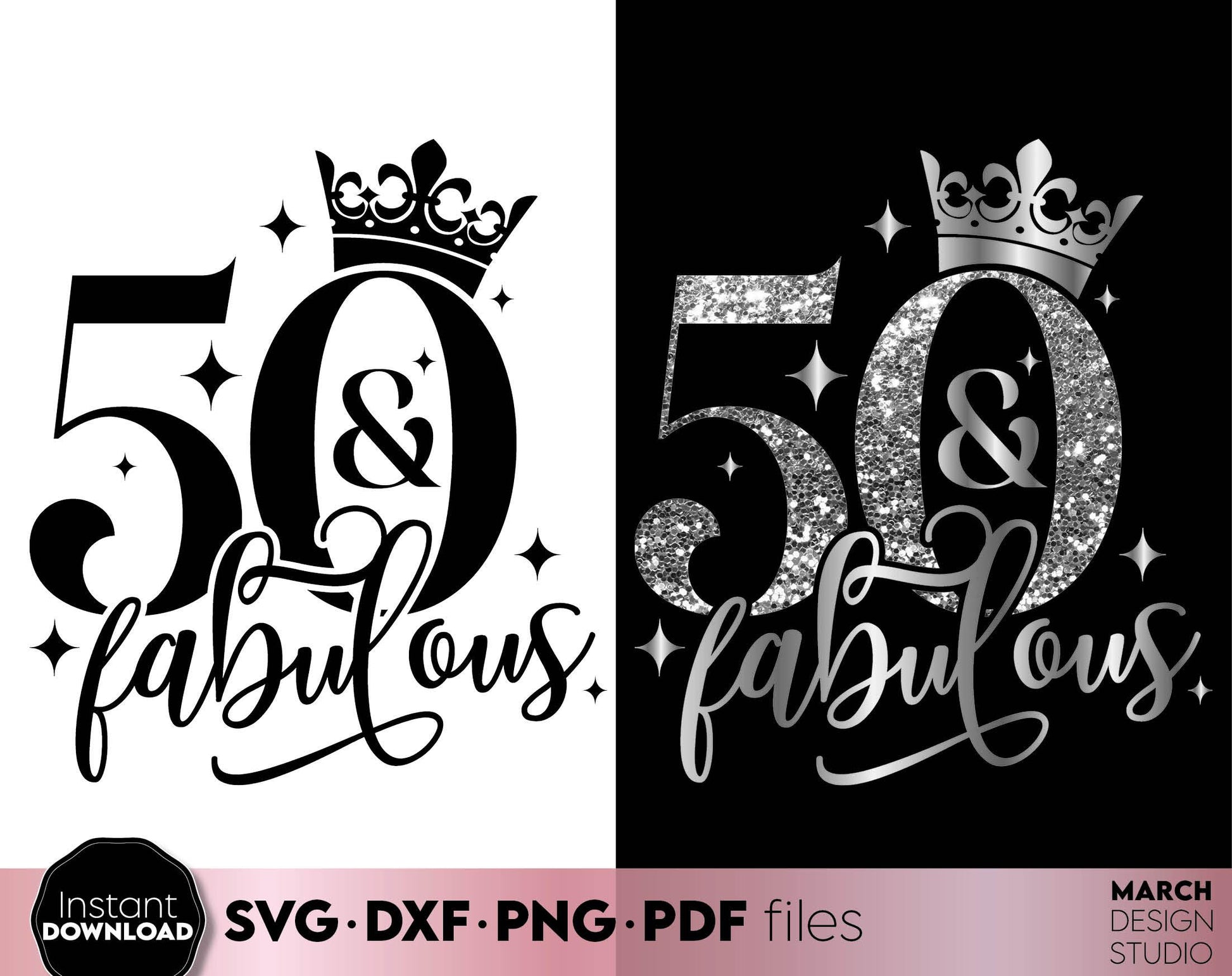 50 and fabulous rose, black and white Birthday shirt design for Your 50th Birthday anniversary. SVG PNG EPS DXF files included. Compatible with Cricut, Silhouette or other equipment. Cut from vinyl, use for sublimation or laser cut or grave projects!