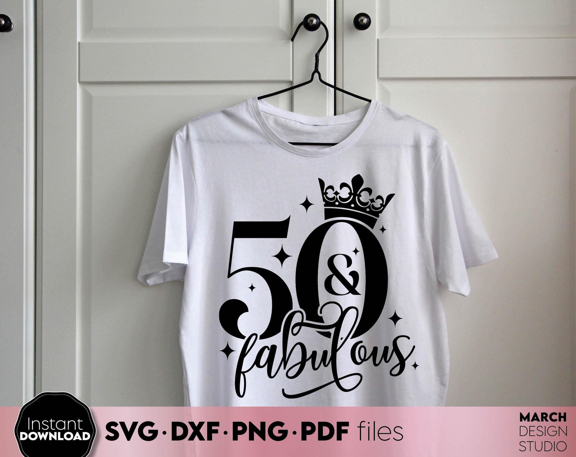 50 and fabulous rose, black and white Birthday shirt design for Your 50th Birthday anniversary. SVG PNG EPS DXF files included. Compatible with Cricut, Silhouette or other equipment. Cut from vinyl, use for sublimation or laser cut or grave projects!