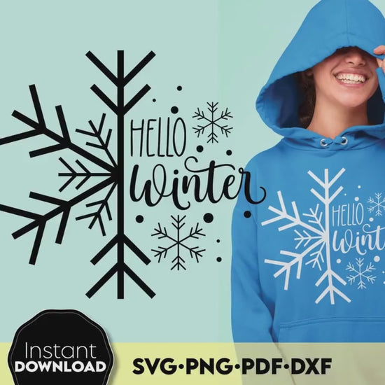 Hello Winter SVG Cut File for Cricut / Snowflake / Commercial use / Silhouette / Holidays SVG / Christmas door sign SVG