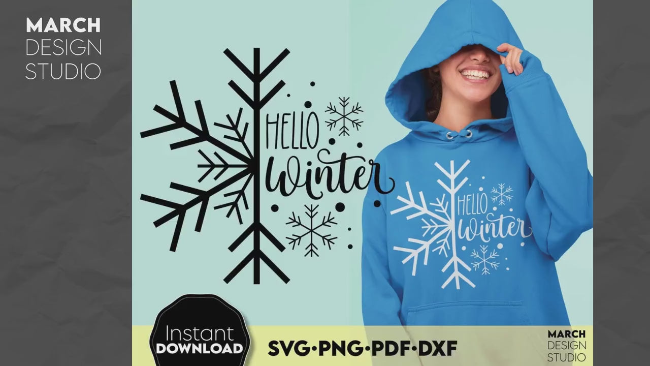 Hello Winter SVG Cut File for Cricut / Snowflake / Commercial use / Silhouette / Holidays SVG / Christmas door sign SVG